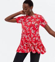 New Look Tall Red Floral Tiered Peplum T-Shirt